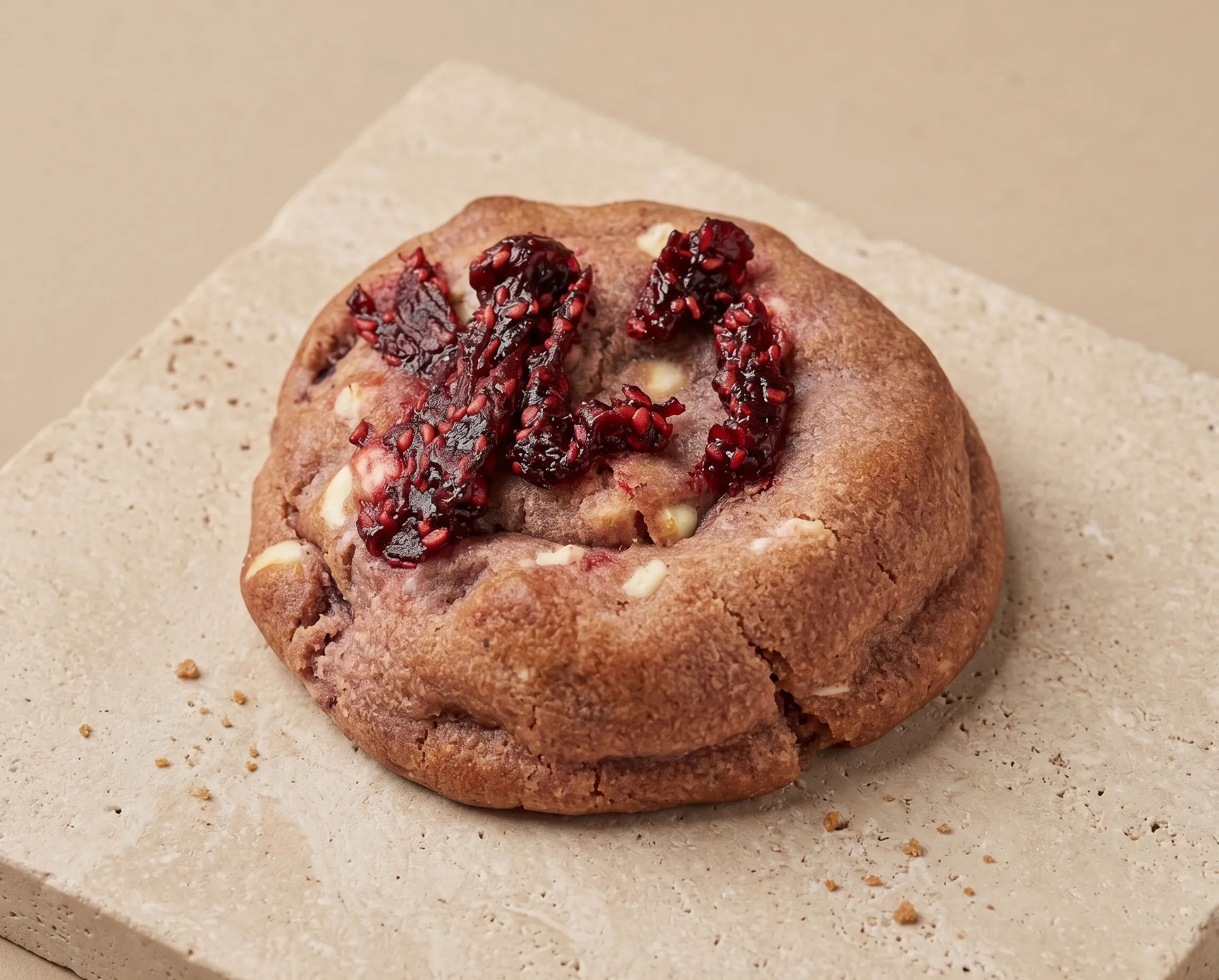 Cookie gourmandise au coulis framboise et chocolat blanc