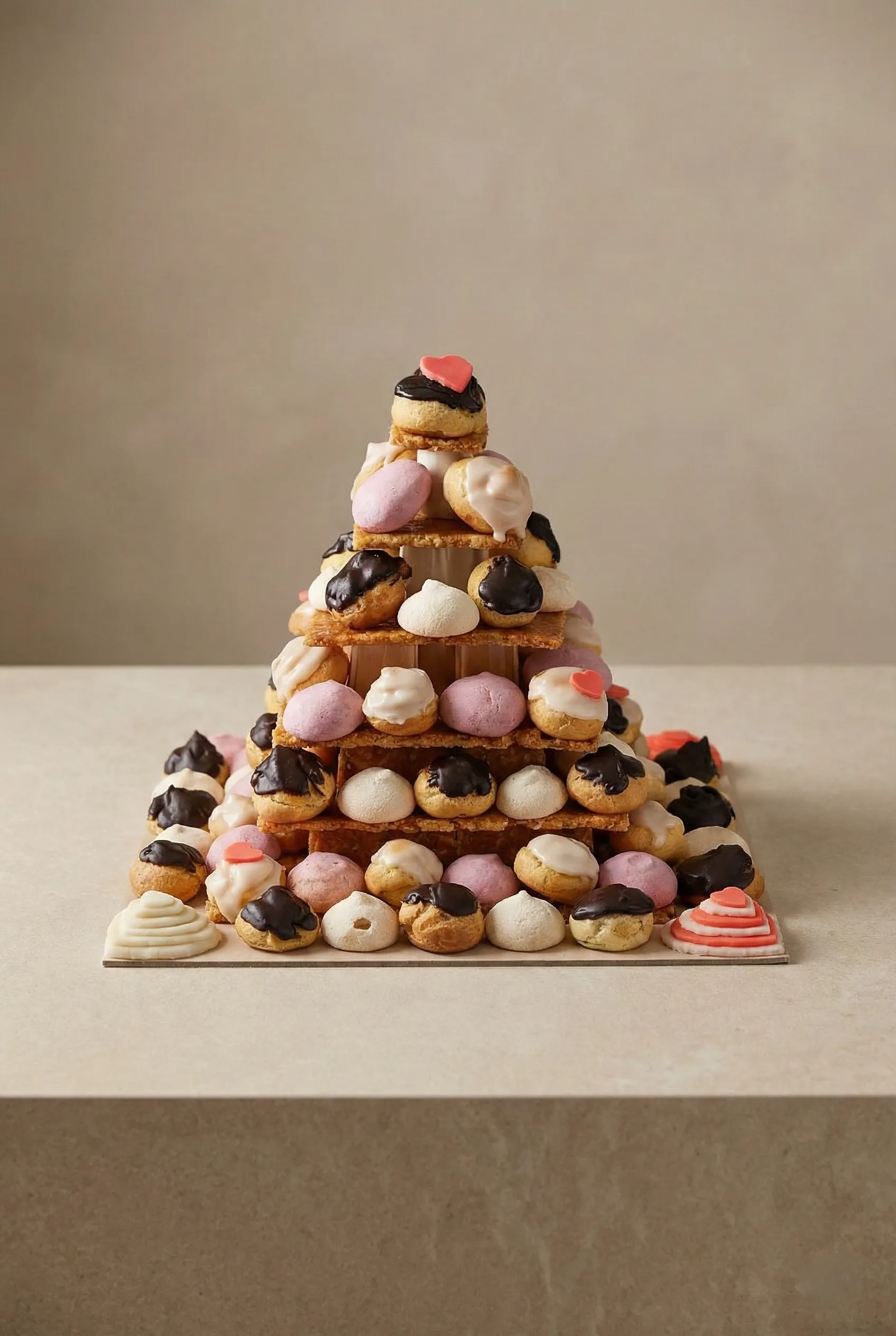 Pièce montée de choux traditionnelle et nougatine pour mariage ou baptême